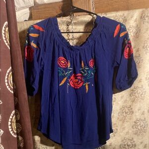 a'gaci Blue Embellished 3/4 Sleeve Blouse